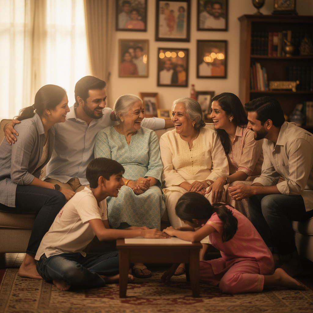Illustration of three generations spending time together